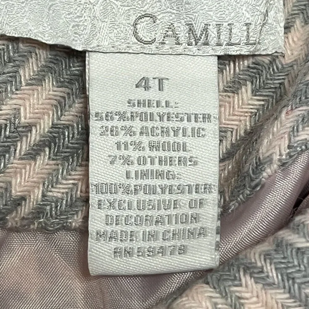CAMILLA GIRLS BABY PINK GRAY WOOL‎ BLEND HOUNDSTOOTH DRESS AND JACKET SIZE 4T